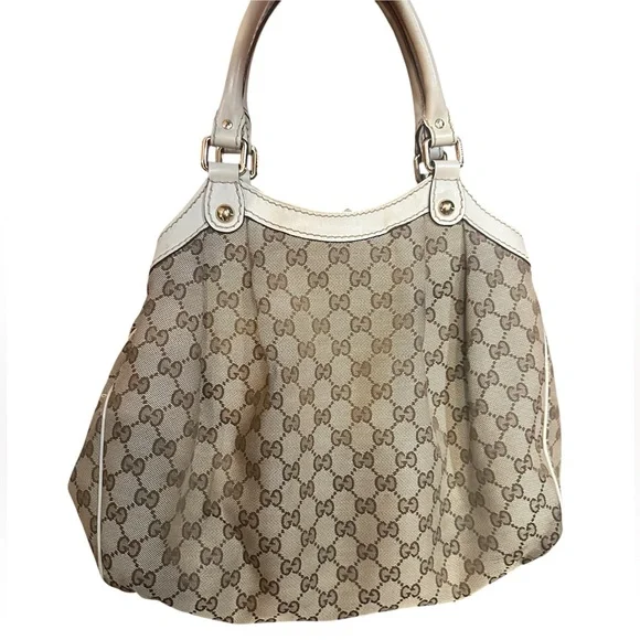 GUCCI Beige/White GG Canvas Medium Sukey Tote Bag - Picture 7 of 11